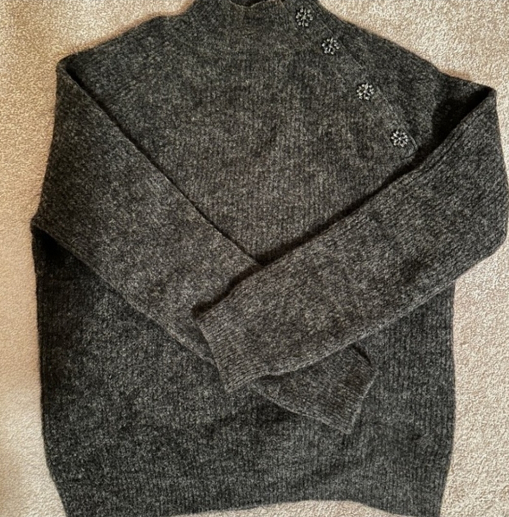 SÉZANE Trudy Mock Neck Mohair Jeweled Sweater Mottled Grey XS Like New Runs Big - Picture 4 of 14